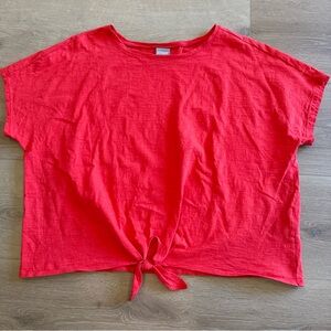 Chico’s Women’s Size 3 XL Red Pullover Tie Front T-Shirt Blouse Crew Boxy Cotton